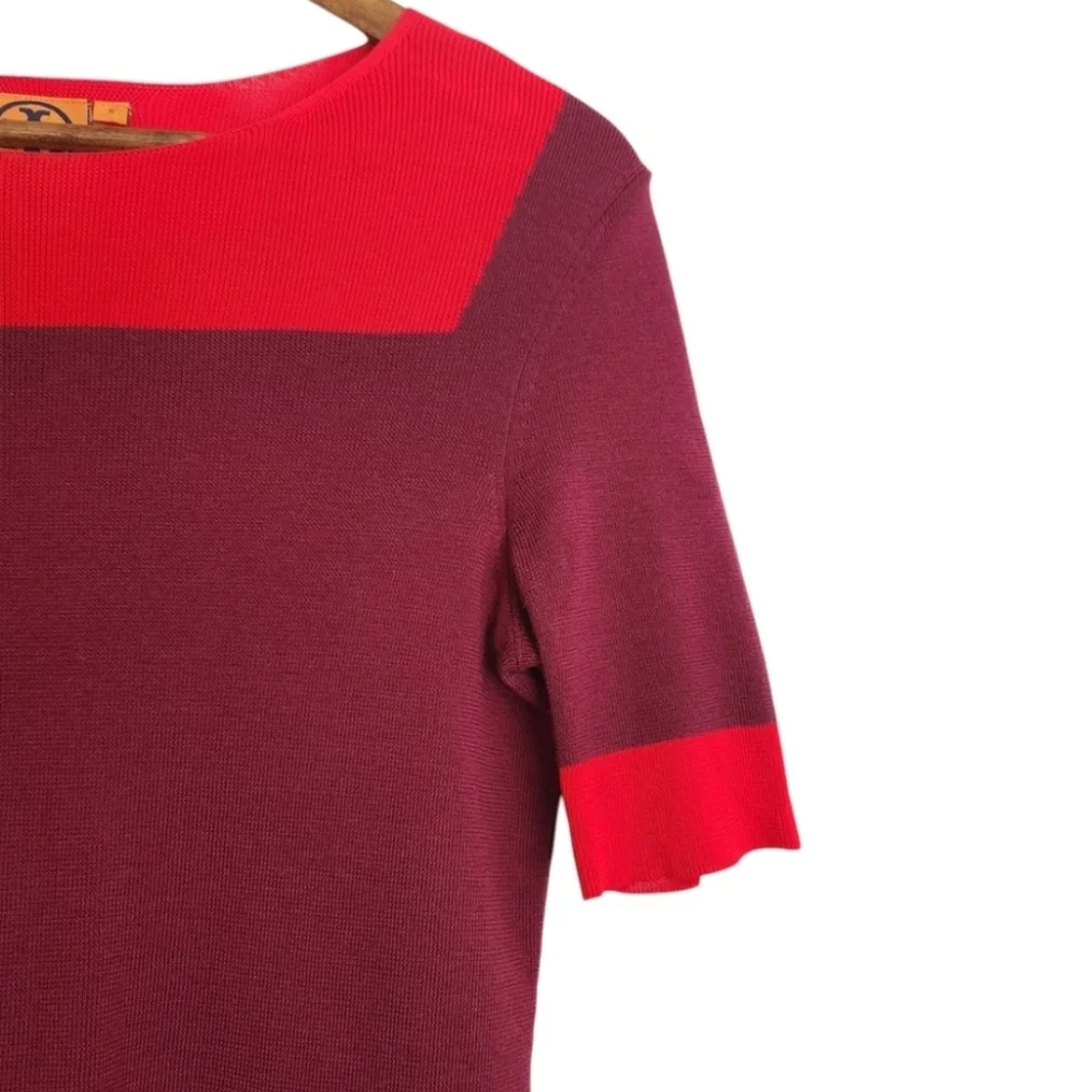 Tory Burch Wool Blend Boatneck Sweater Womens Size Small Colorblock Red Purple